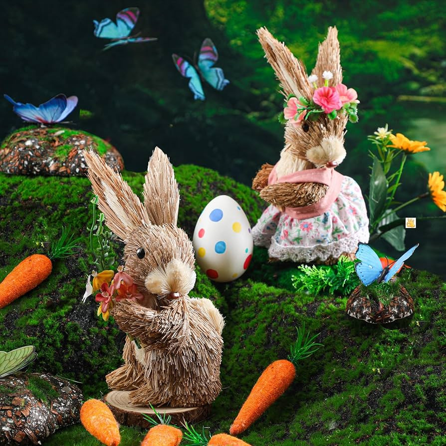 2 Pcs Easter Tiered Tray Decor Spring Standing Bunny Figurine Bunny Table Wooden Sign Decorations... | Amazon (US)