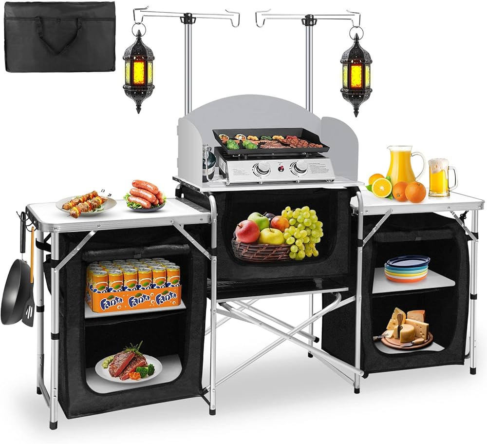 Seeutek Camping Kitchen Table Aluminum Portable Outdoor Cooking Table Foldable Camp Table with Wi... | Amazon (US)