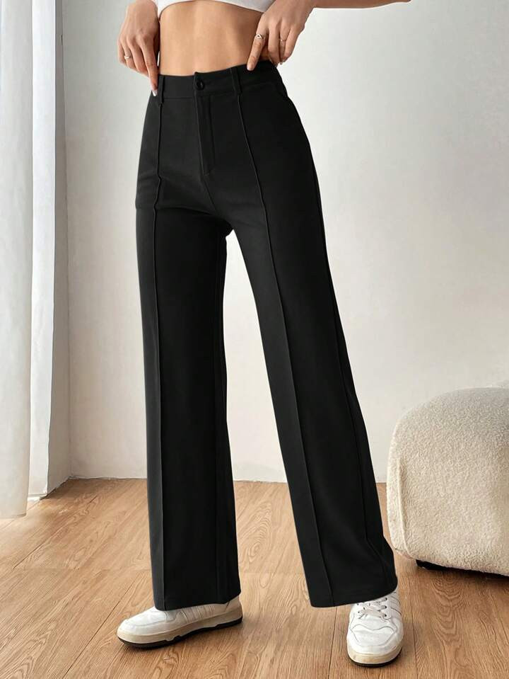 SHEIN EZwear Women's Solid Straight Suit Pants | SHEIN