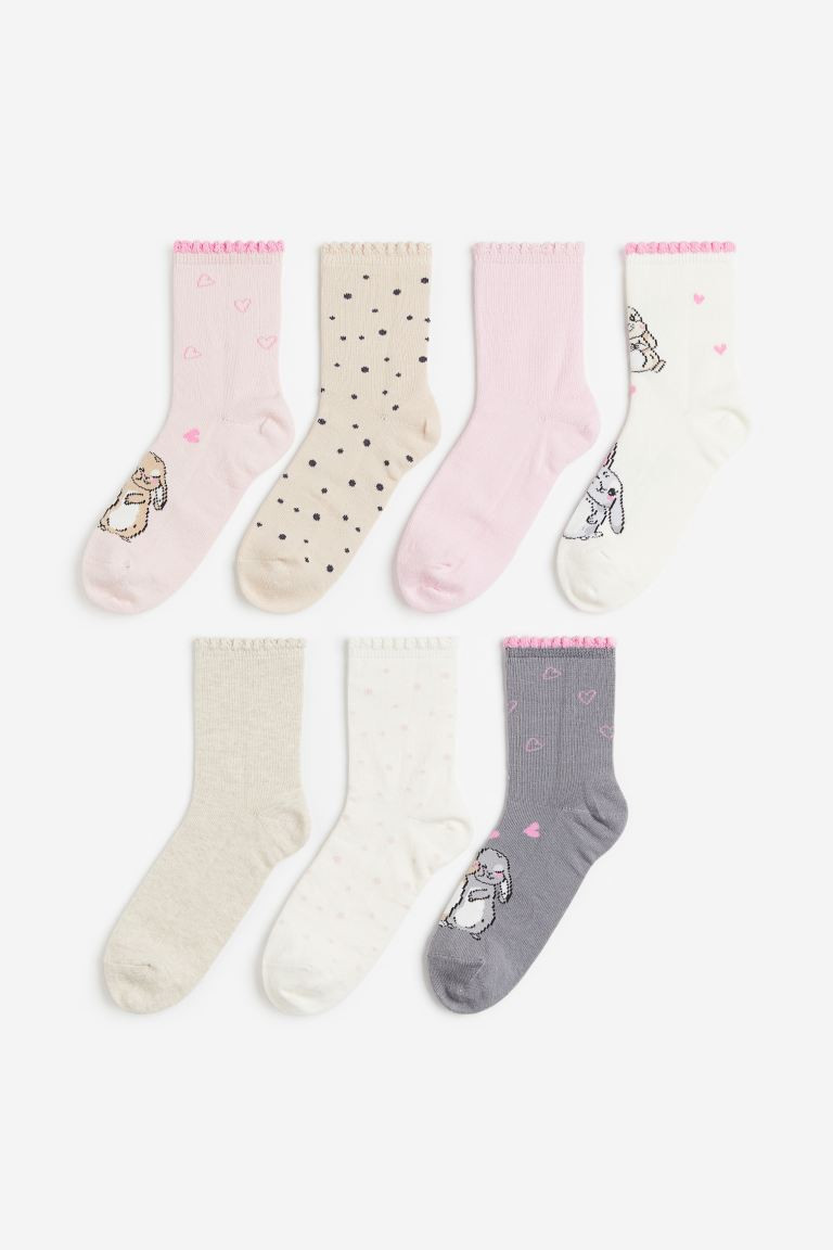7-pack socks - Light pink/Bunnies - Kids | H&M GB | H&M (UK, MY, IN, SG, PH, TW, HK)