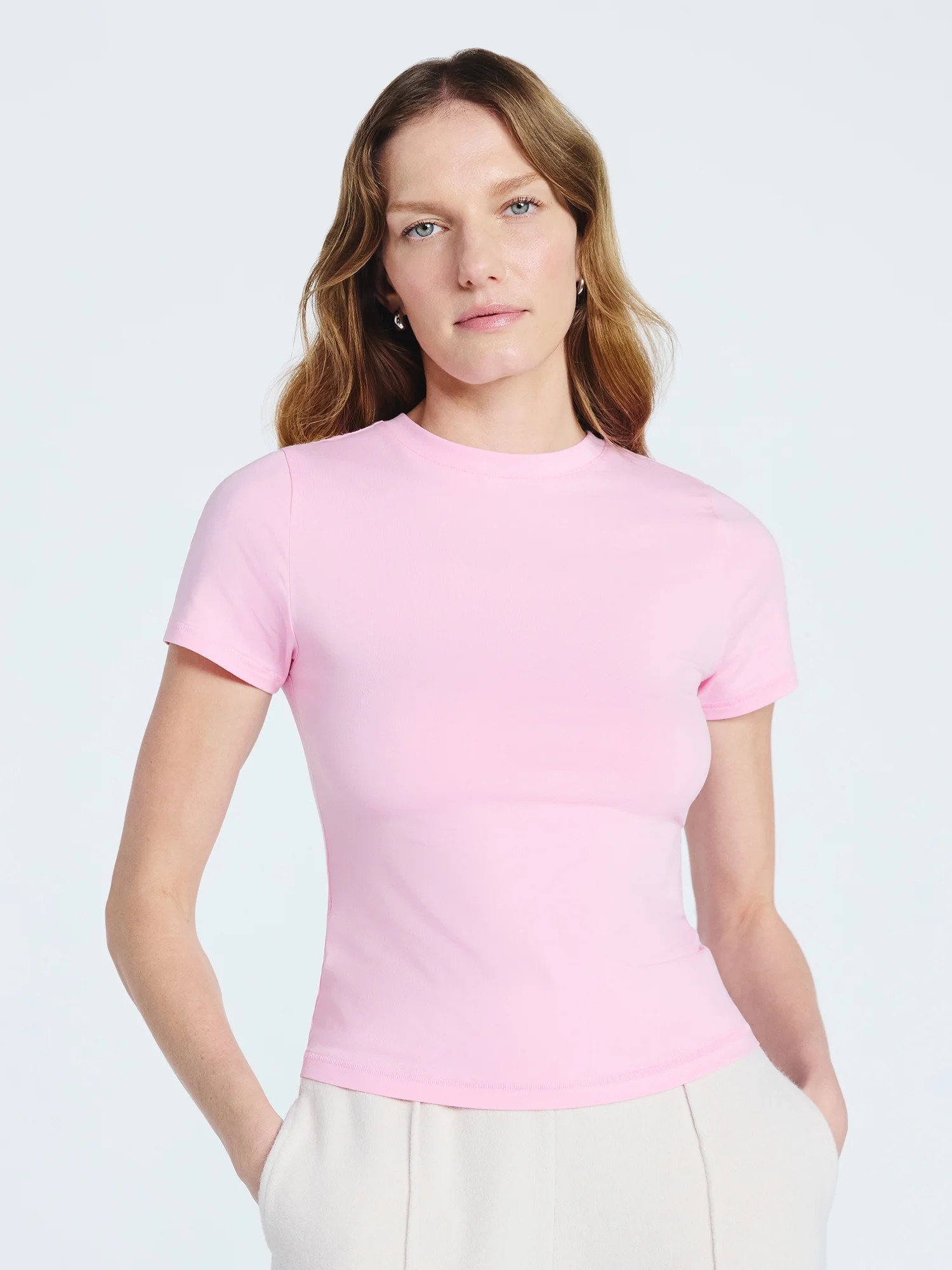 Scoop Women’s Stretch Cotton Blend Baby Tee with Short Sleeves, Sizes XS-XXL | Walmart (US)