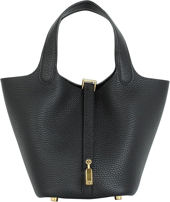 Genuine Leather Bucket Bag for Women Handheld tote bag with metal clasp, bohemian-style market to... | Amazon (US)