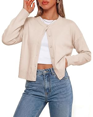 GRACE KARIN Cropped Cardigan Sweaters for Women, Cotton Button up Sweater, Oversized Knit Cardiga... | Amazon (US)