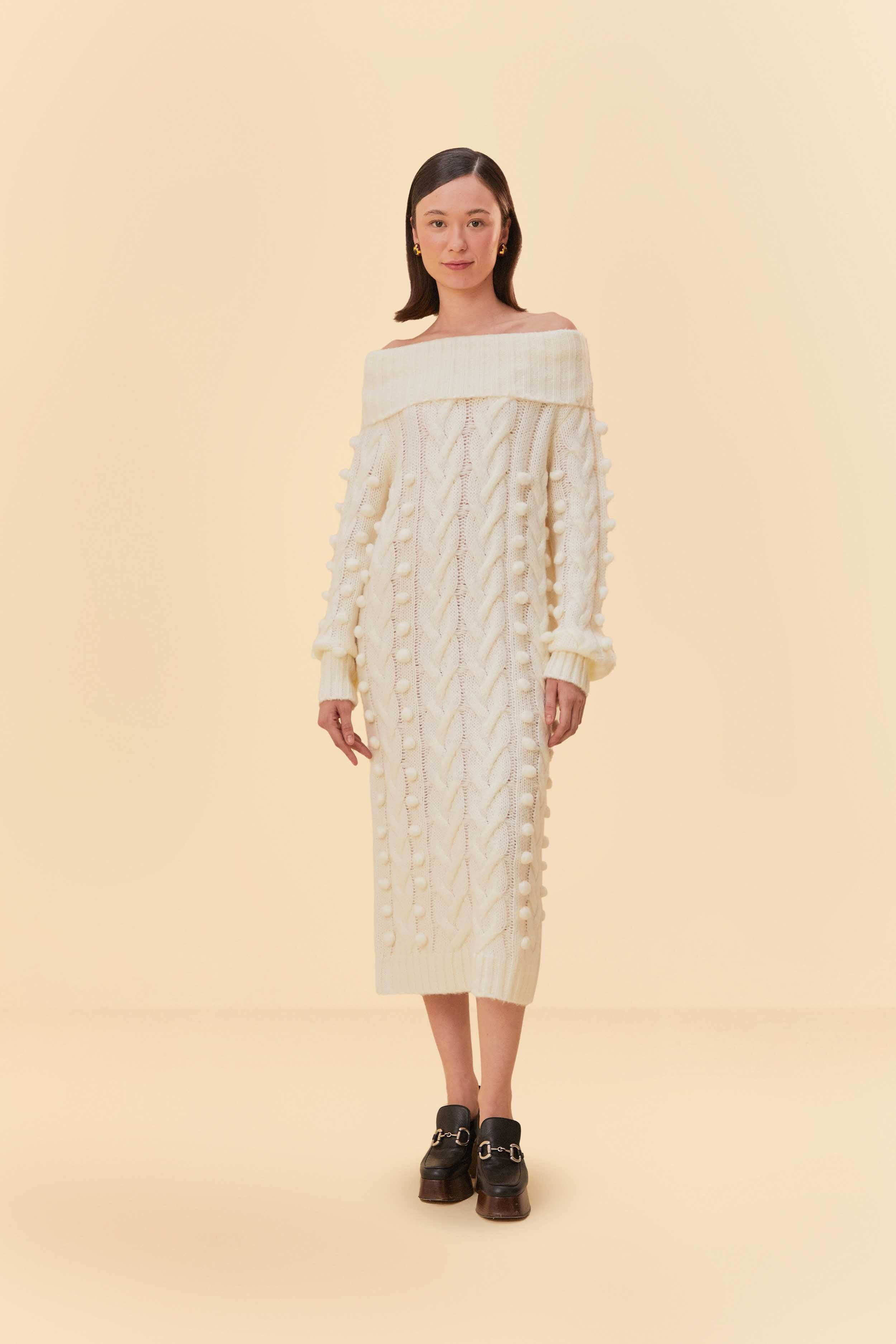 Off-White Braided Midi Sweater Dress | FarmRio (US)