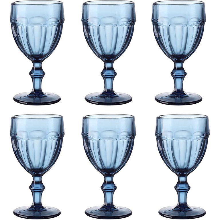 Colored Water Glasses with Stem , Footed Iced Beverage Goblets, Set of 6 (Navy Blue) | Walmart (US)