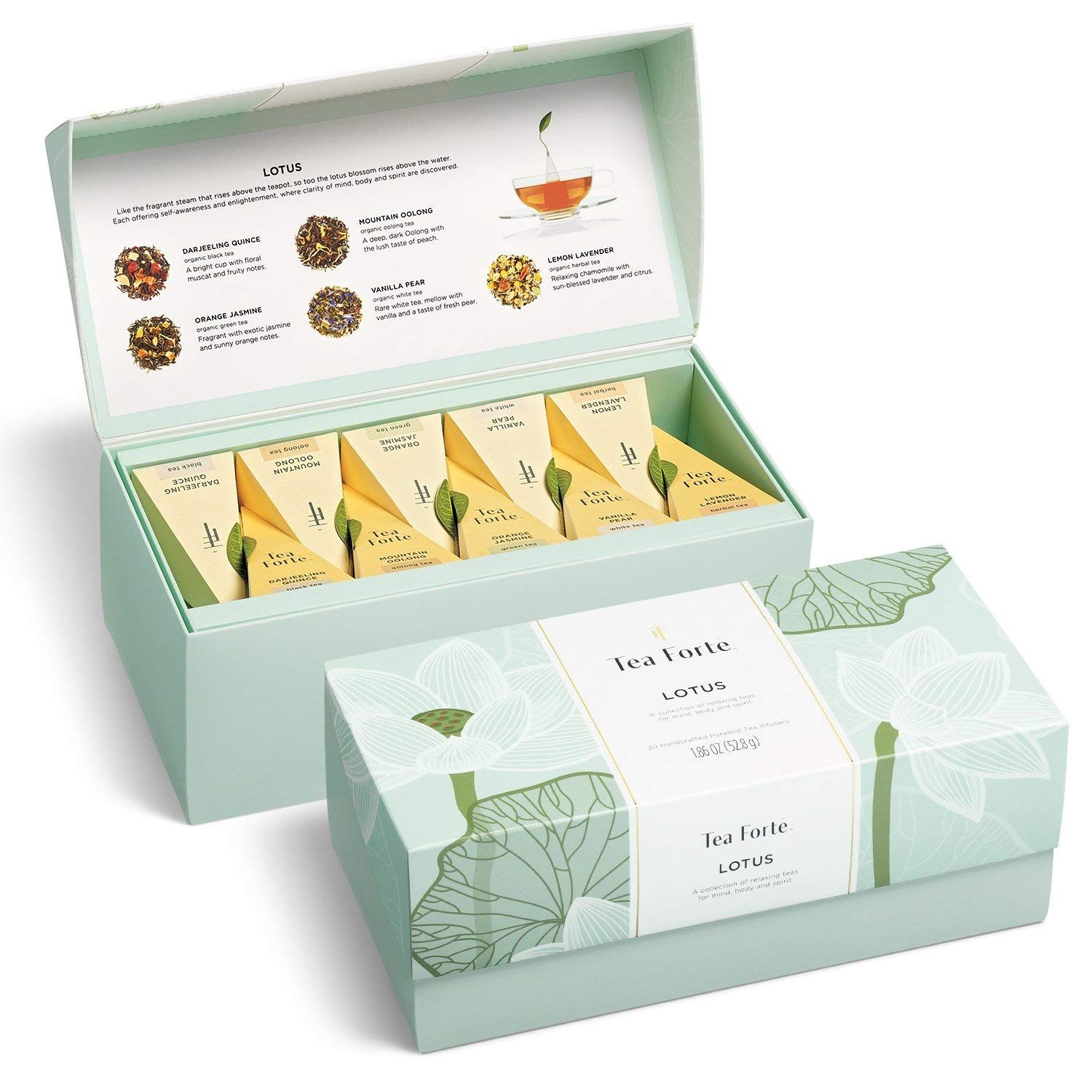 Tea Forte Lotus Relaxing Teas Presentation Box Tea Sampler Gift Set, 20 Assorted Variety Handcraf... | Amazon (US)