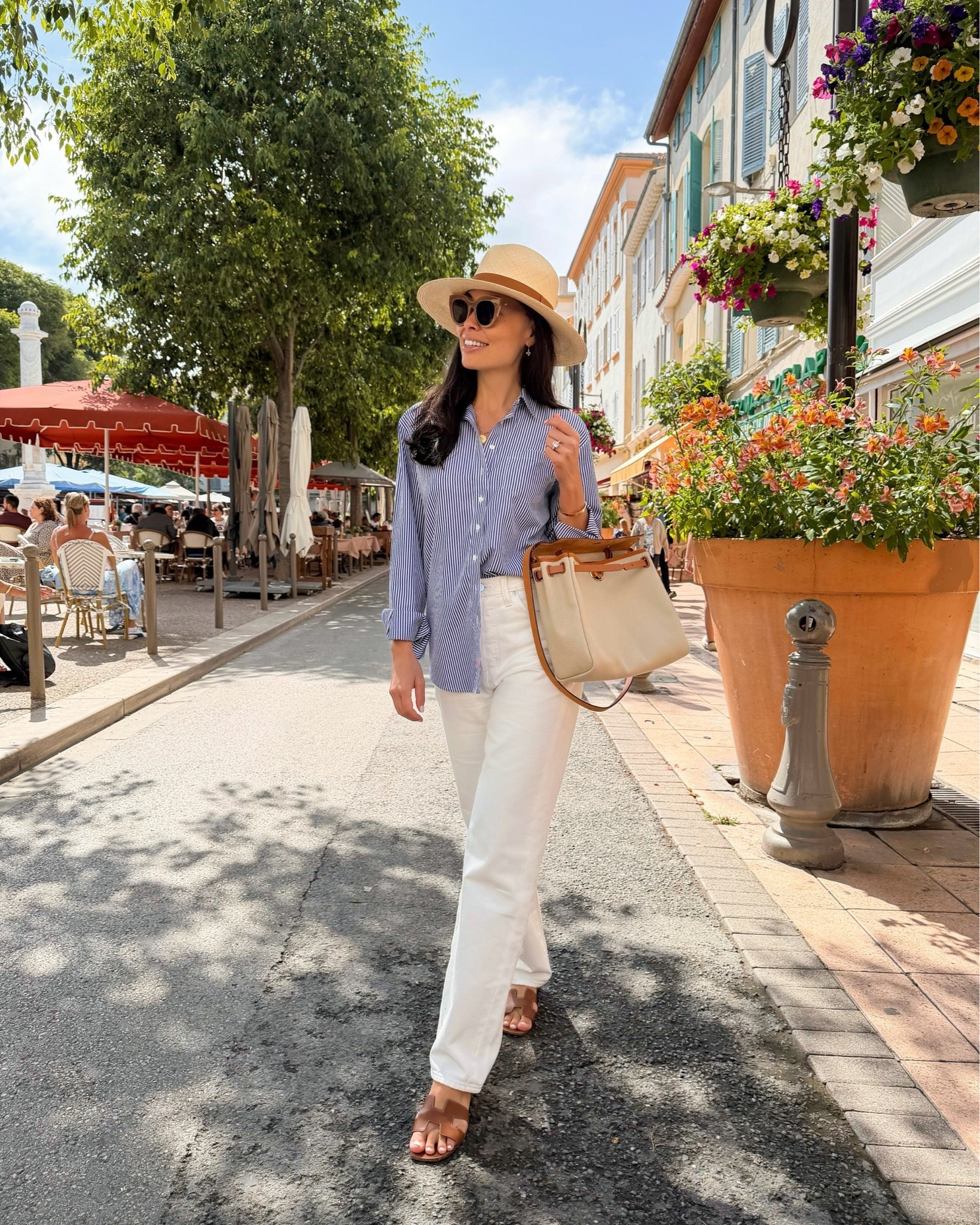 White denim jeans for summer, stripe button down, summer outfit, Kat Jamieson style. Hat is old JCrew.

#LTKootd #LTKdayinmylife #LTKSeasonal