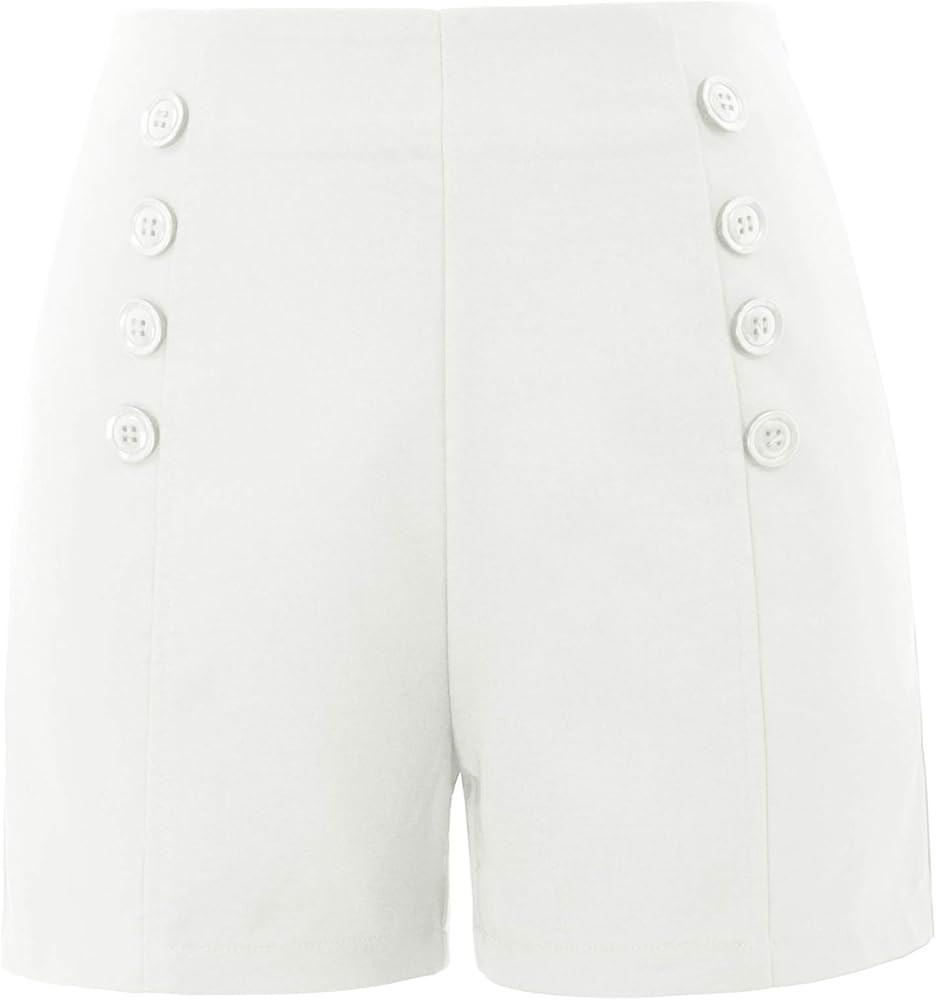 Belle Poque Women High Waist Stretch Shorts Vintage Button Sailor Shorts Pinup Shorts | Amazon (US)