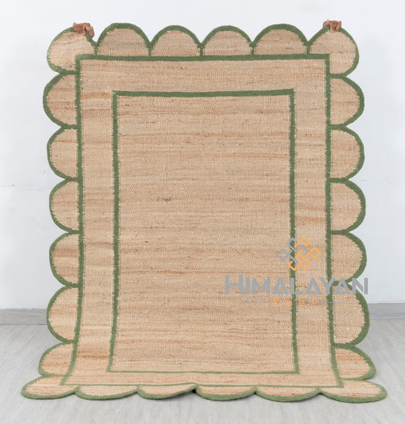 Premium Hand Woven Jute Wool Scallop Rug High Quality Durable Scallop Rug, Customize in Any Size ... | Etsy (US)