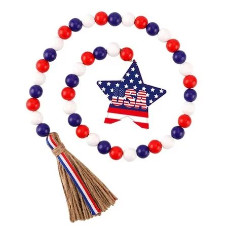 Independence Day Bead String 4th of July Patriotic Theme Beads Tassel Wooden Beads Rustic Bead Garla | Walmart (US)