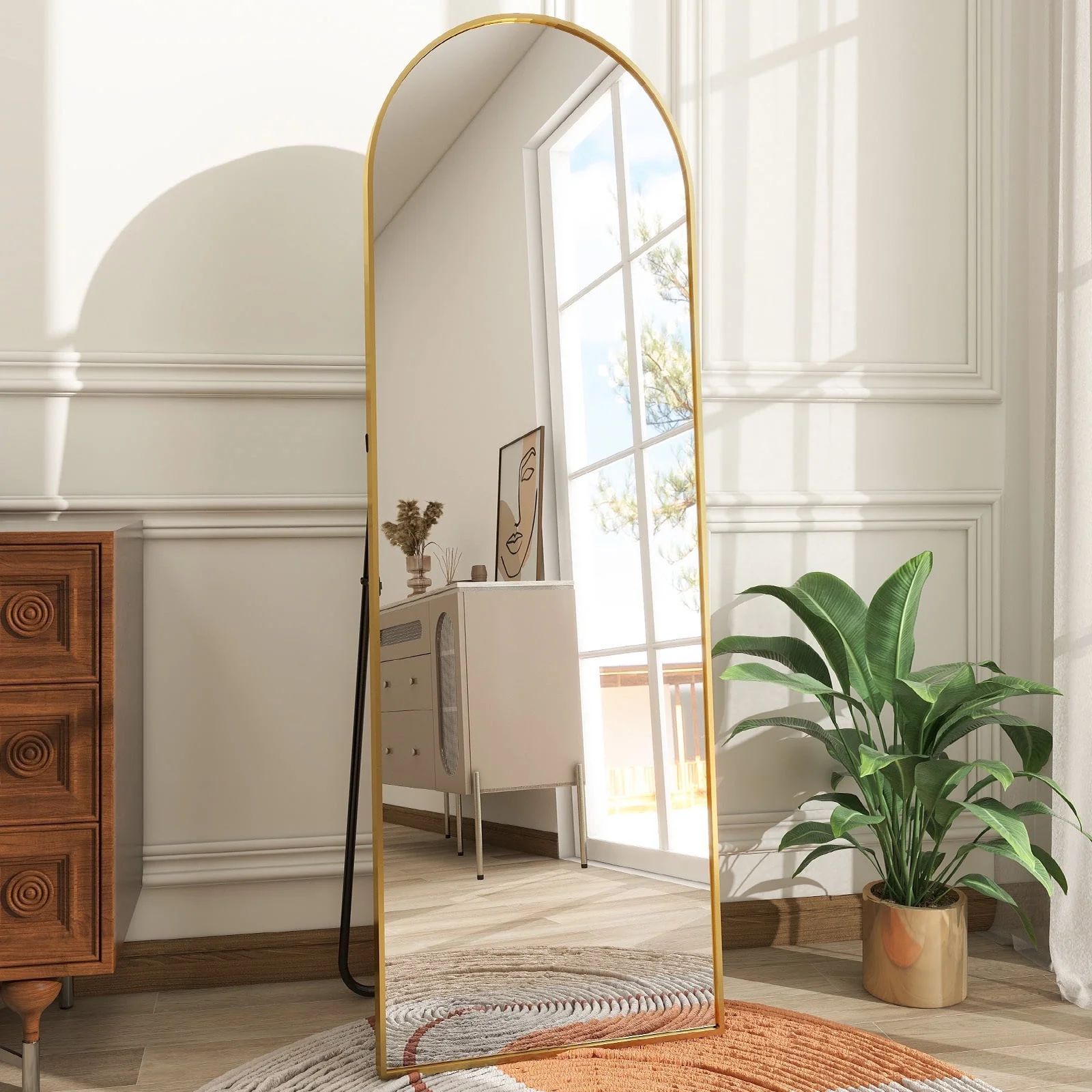 BEAUTYPEAK 58.1"x 18" Full Length Mirror Arched Floor Mirror Full Body Mirror with Stand, Gold | Walmart (US)