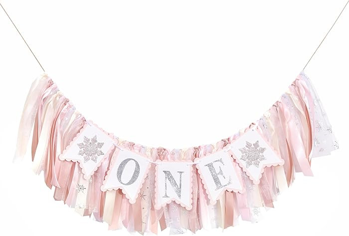 Snowflake One High Chair Banner - Girl's 1st Birthday Party Banner, Winter Wonderland Decorations... | Amazon (US)