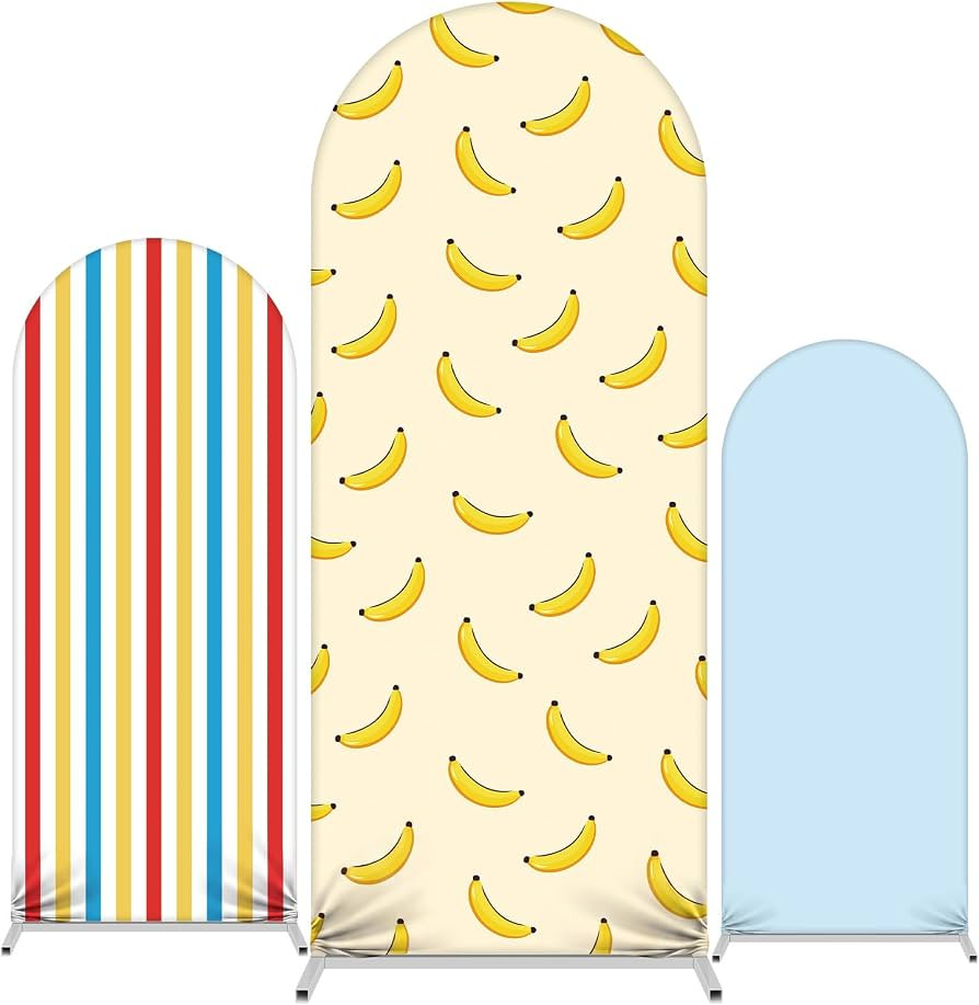3 Pcs Curious Theme Arch Backdrop Cover 4ft 5ft 6 ft for Cartoon Party Arch Spandex Fitted Banana... | Amazon (US)