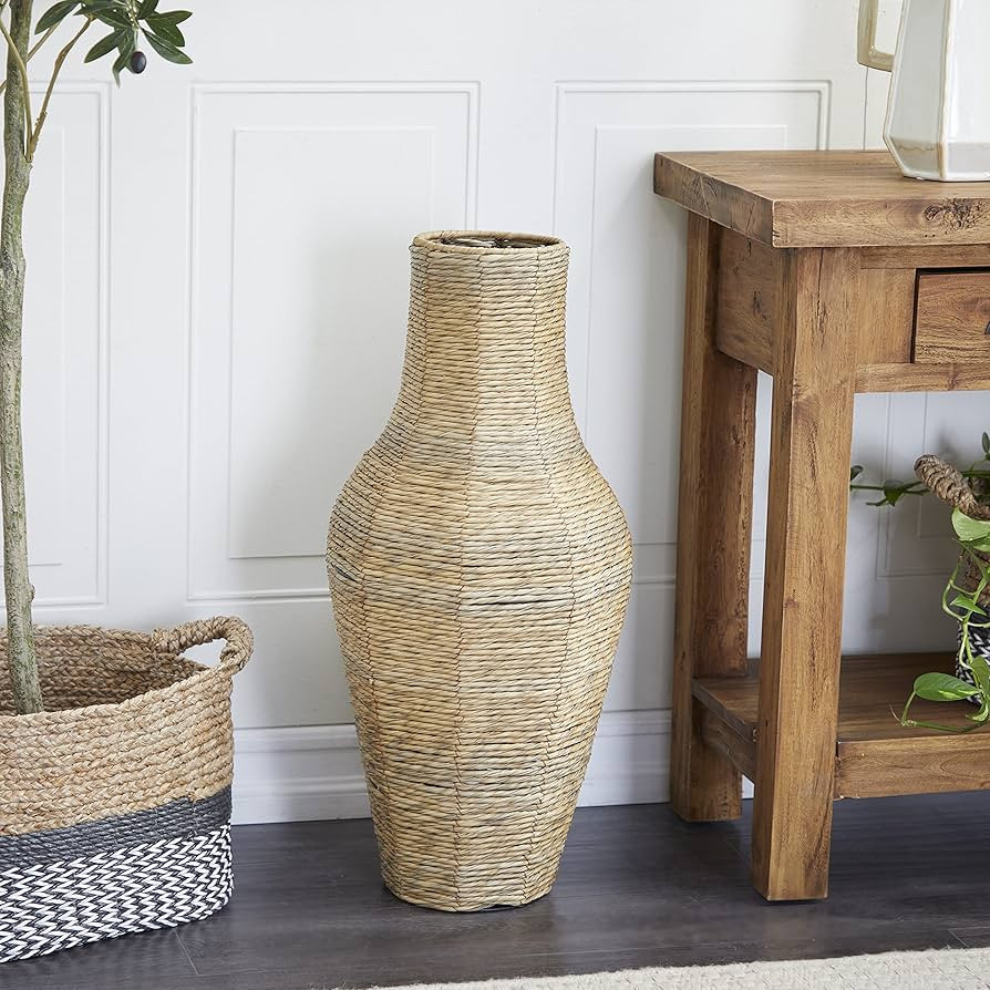 Deco 79 Faux Seagrass Handmade Tall Woven Floor Vase, 12" x 12" x 28", Brown | Amazon (US)