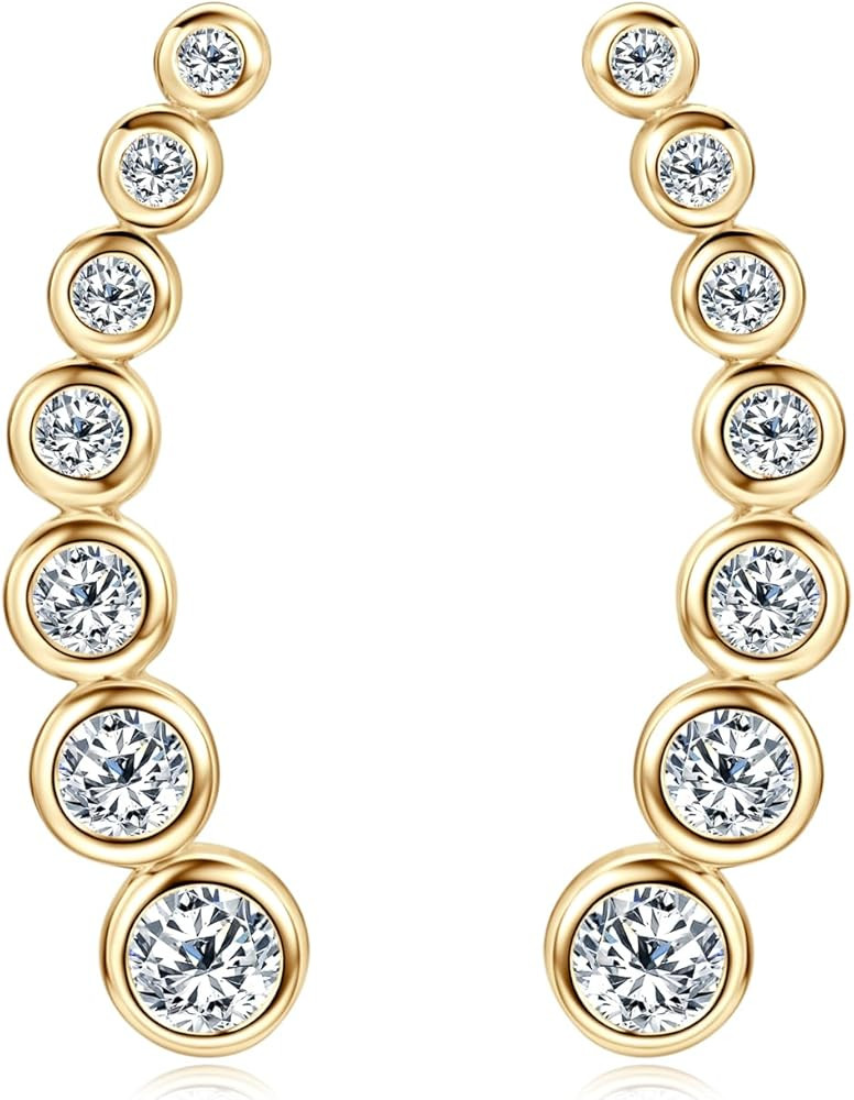 WOAINI Climber Earrings in 925 Sterling Silver with Moissanite Stones, Moissanite Ear Crawler Ear... | Amazon (US)