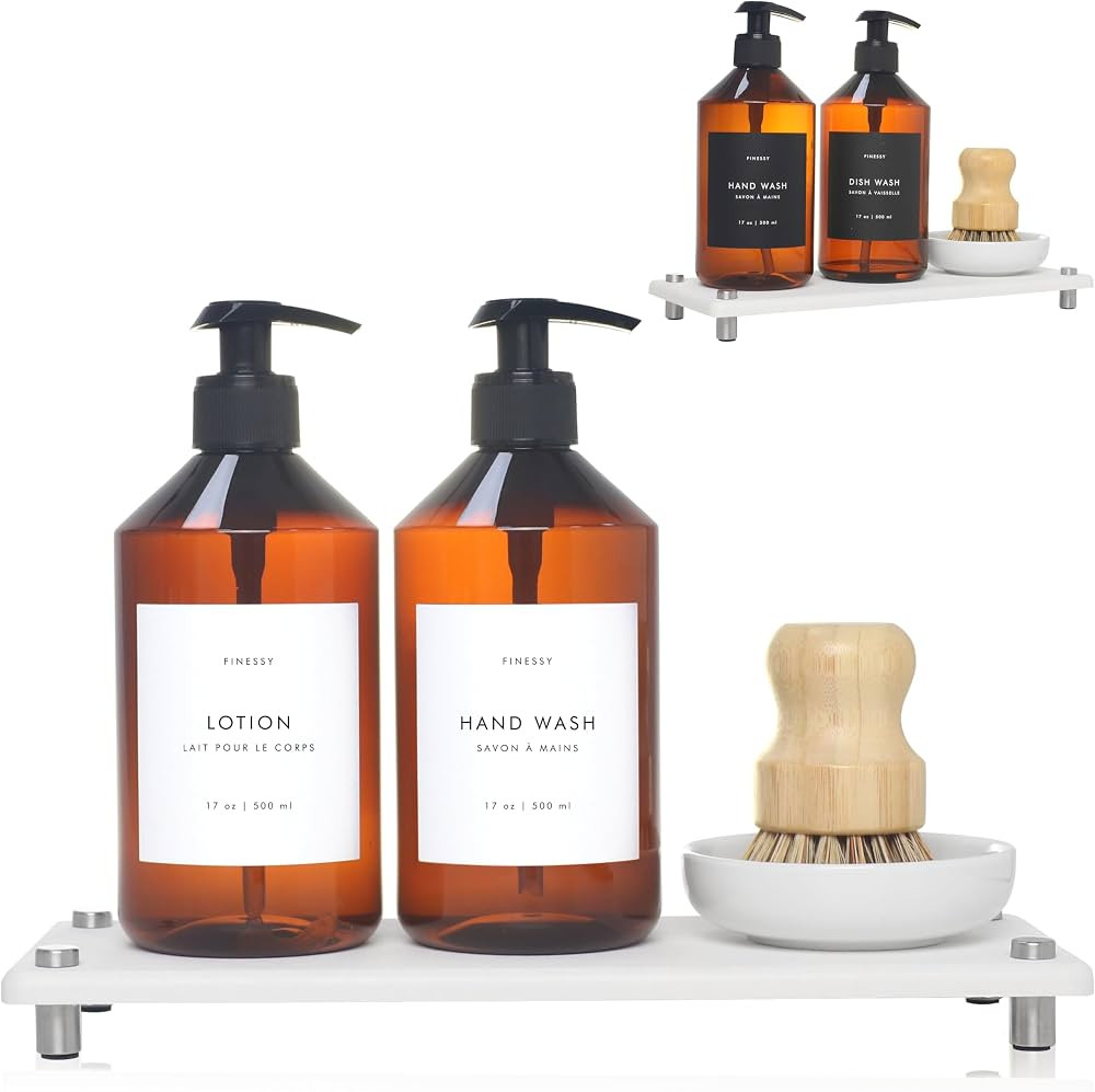 FINESSY Quick Dry Luxury Farmhouse Kitchen Soap Dispenser Set with Tray, Dish Soap and Hand Soap ... | Amazon (US)