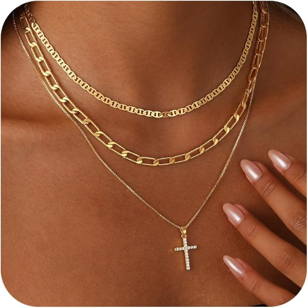 Cross Necklace for Women, 14K Gold Plated Cross Pendant Necklace Dainty Cross Charm Link Chain Ch... | Amazon (US)
