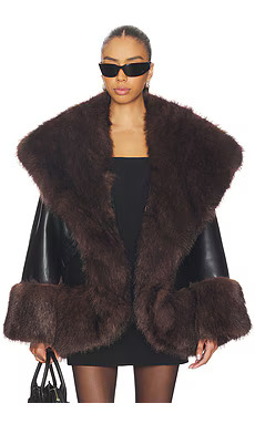 WeWoreWhat x REVOLVE Cocoon Faux Fur Jacket in Black & Dark Brown from Revolve.com | Revolve Clothing (Global)