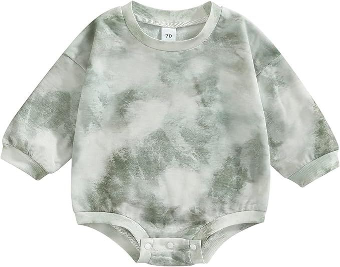 Baby Boy Girl Tie Dye Sweatshirt Romper Oversized Crewneck Onesie Long Sleeve Outfit Cute Infant ... | Amazon (US)