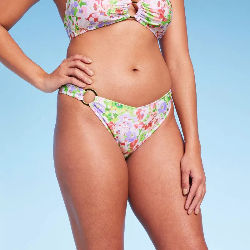 Women's Side Ring High Leg Cheeky Bikini Bottom - Shade & Shore™ Multi Floral Print | Target
