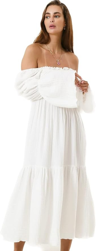 NOTHING FITS BUT Women's Seine Baby Shower Maternity Gown, Cotton Classic Nursing Dress, Off Shou... | Amazon (US)