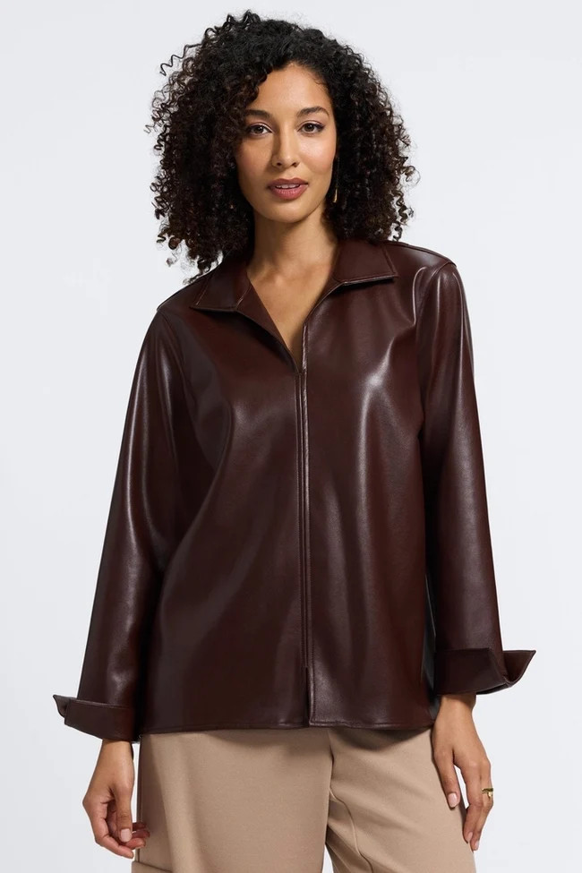 Agnes Vegan Leather Long Sleeve Popover Shirt | Foxcroft