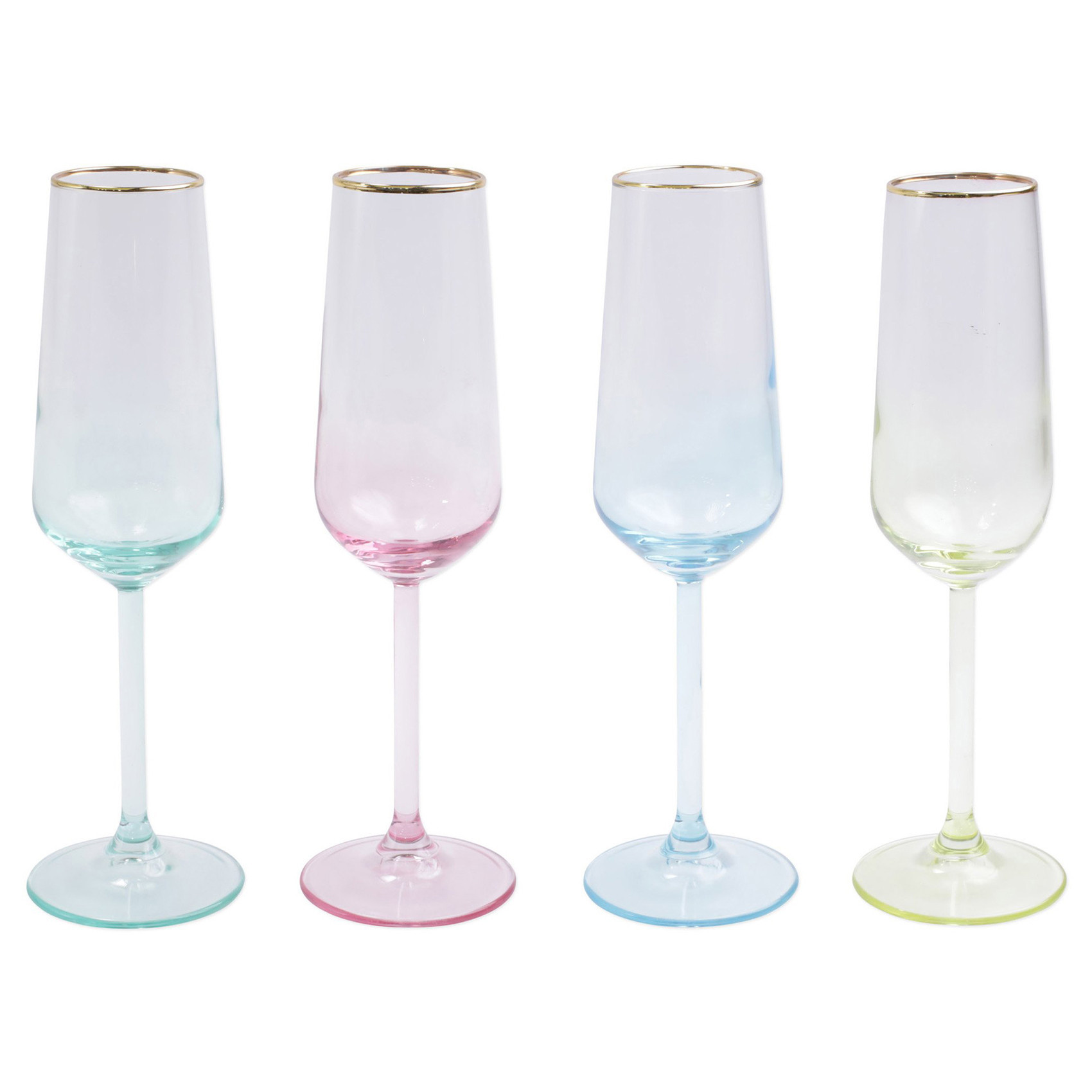 Rainbow Modern Classic Assorted Champagne Flute Glass - Set of 4 | Kathy Kuo Home