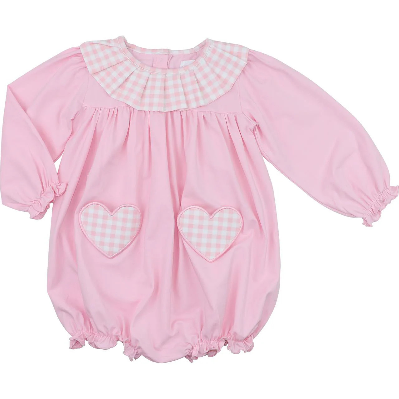 Pink Check Knit Heart Pocket Bubble | Cecil and Lou