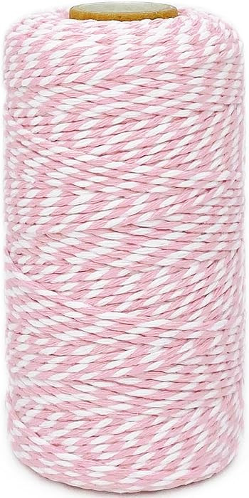 Cotton Twine Pink and White Baker String 2mm Thick 328 Feet Christmas Twine for Gift Wrapping DIY... | Amazon (US)
