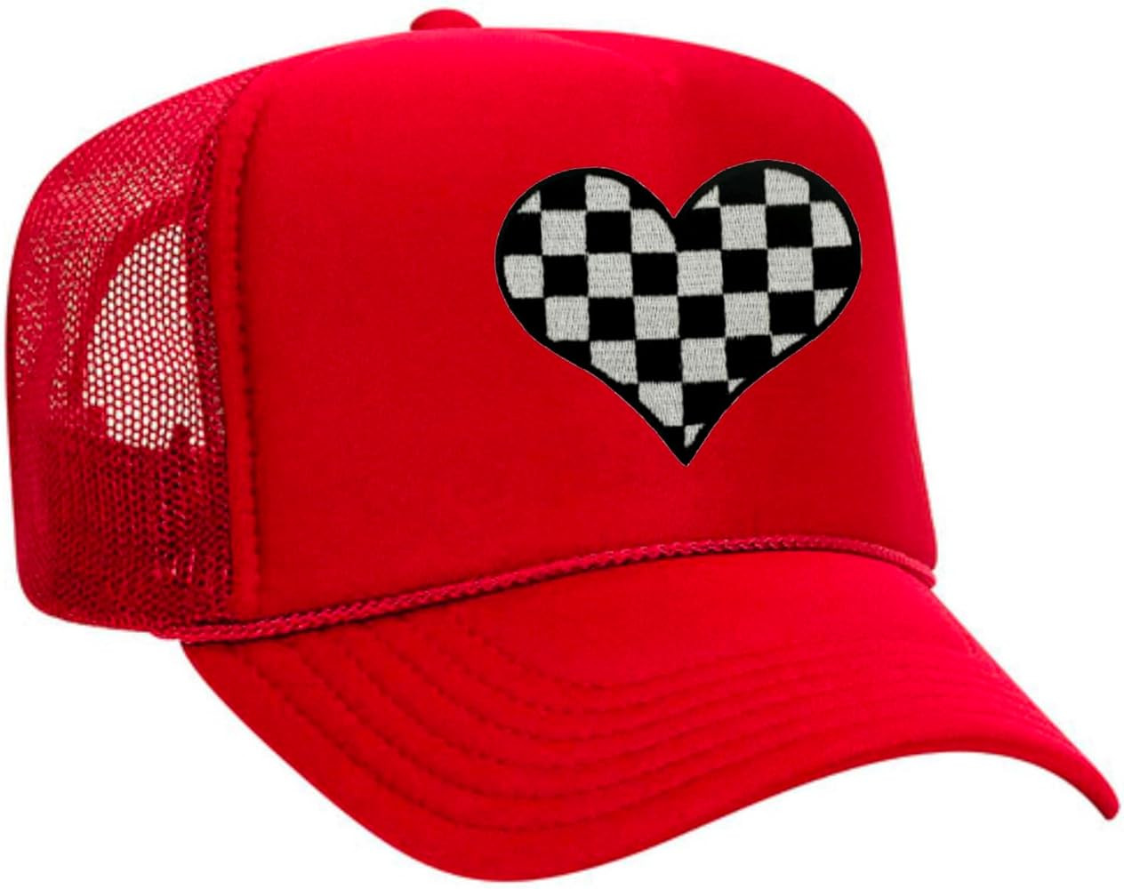 Glitter Lids Checkered Heart Patch Trucker Hat - Black/White | Amazon (US)