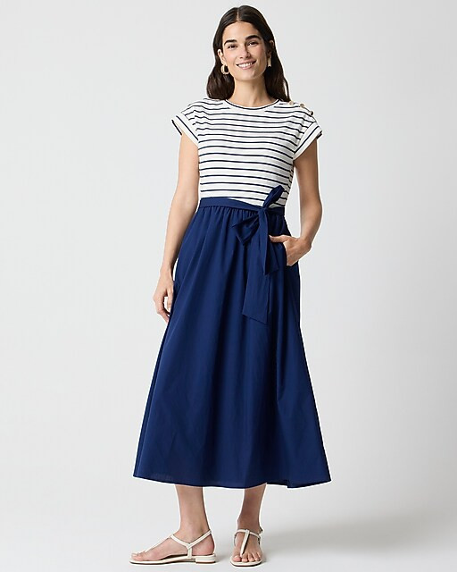 Button-shoulder tie-waist knit mixy dress | J.Crew Factory