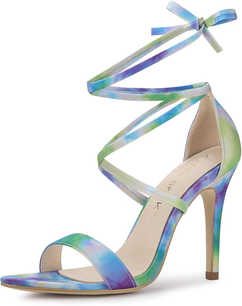 Allegra K Women's Tie Dye Lace Up Stiletto Heel Sandals | Amazon (US)