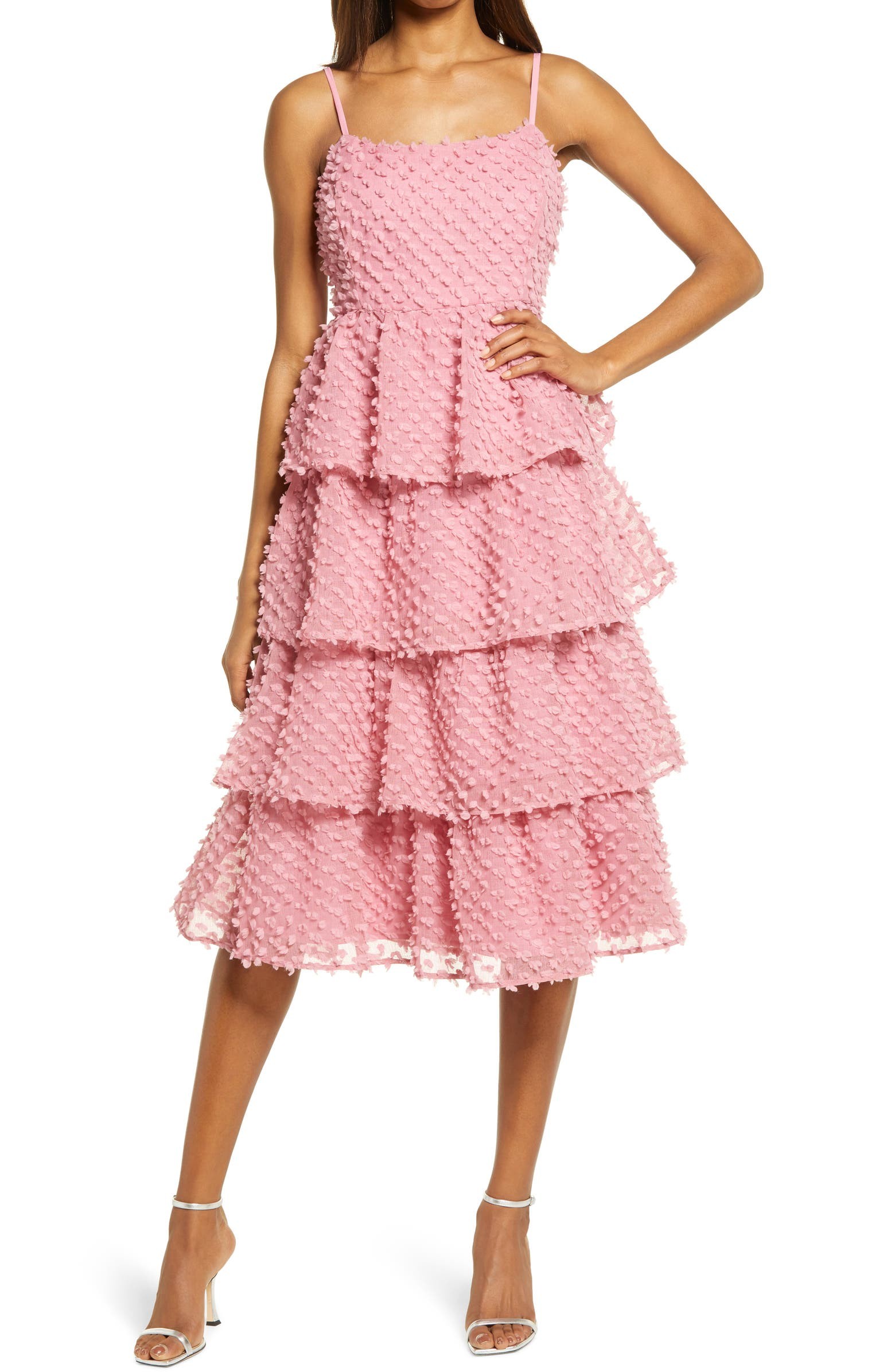 Flirting with You Pompom Tiered Ruffle Cotton Blend DressLULUS | Nordstrom