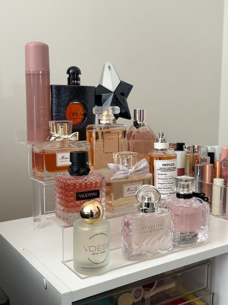 This clear stand has 3 levels to organize fragrances and other things around your home! Been looking for a sleek and aesthetic fragrance display and this one has been a hit! 

#LTKbeauty #LTKhome