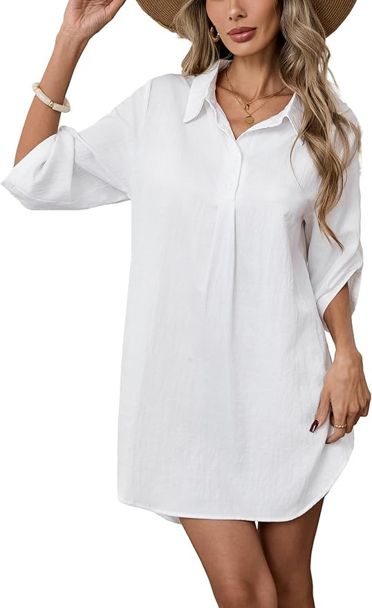 Swimsuit Coverup for Women Bathing Suit Cover Ups Button Down Shirt Summer Bikini Swimwear Beach ... | Amazon (US)