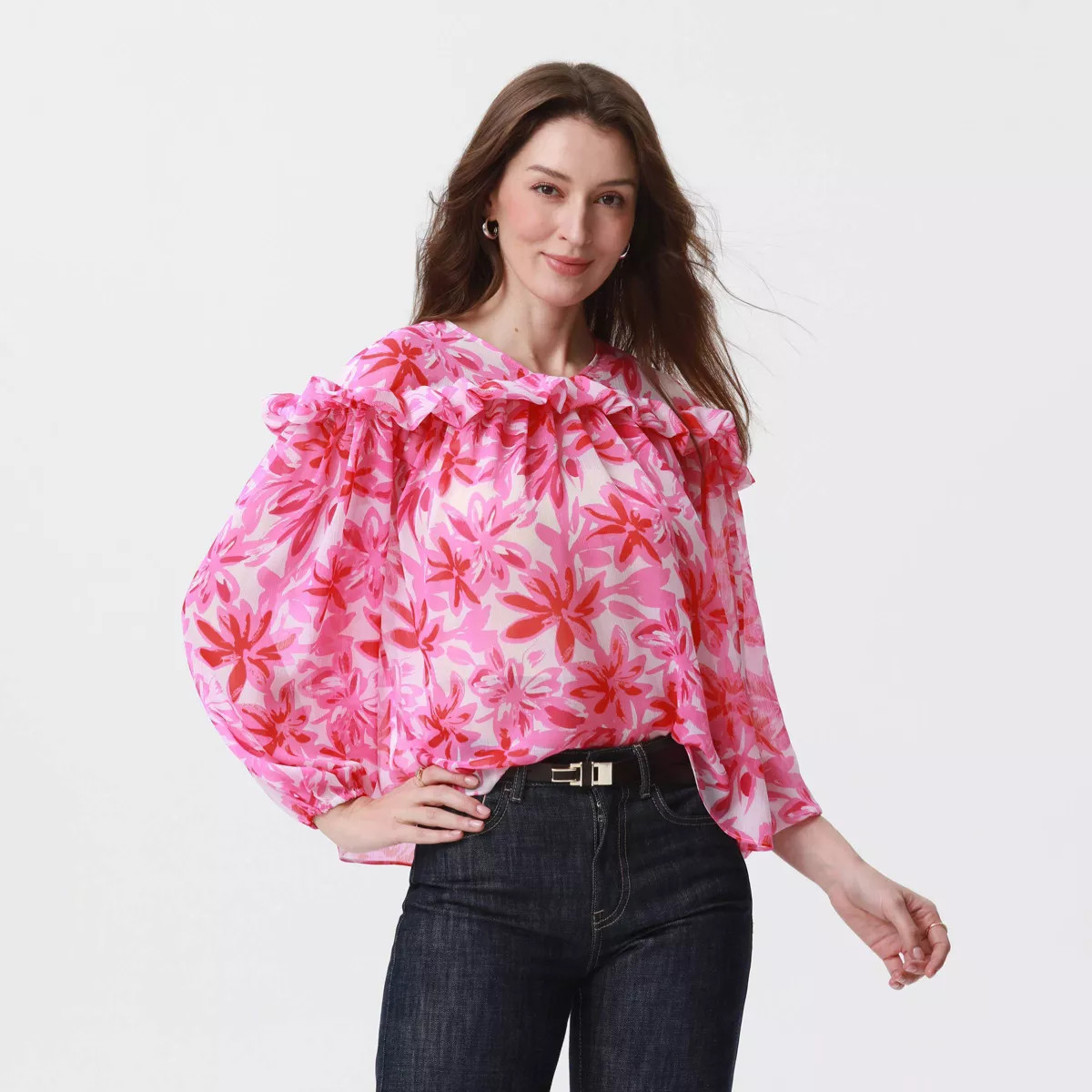 Women's Chiffon Ruffle Long Sleeve Blouse - A New Day™ | Target