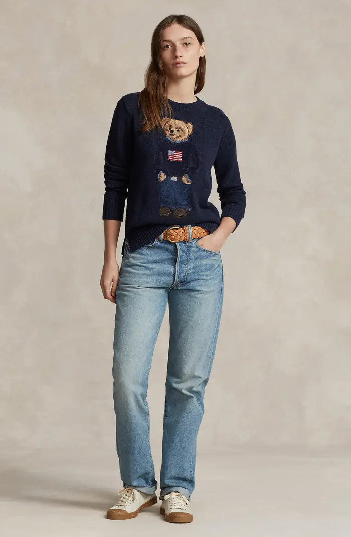 Bear Graphic Cotton & Linen Crewneck Sweater | Nordstrom