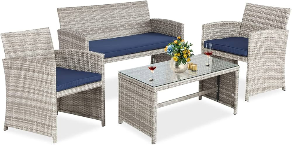 BPTD 4 Pieces Outdoor Furniture Set PE Wicker Ratten Chairs Set Conversation Set Balcony Furnitur... | Amazon (US)