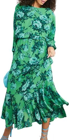 ASOS DESIGN EDITION Floral V-Back Long Sleeve Dress | Nordstrom | Nordstrom