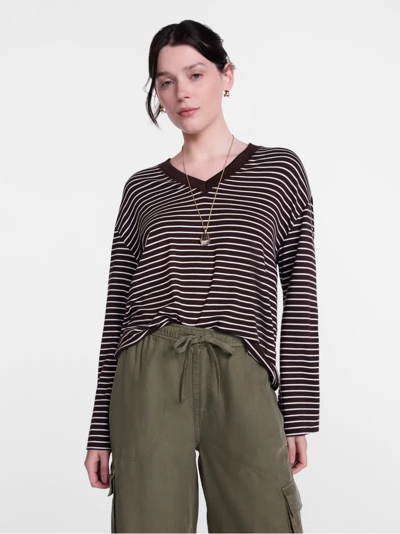 Scenario Women's and Women's Plus Relaxed Tee with Long Sleeves, Sizes XS-4X | Walmart (US)