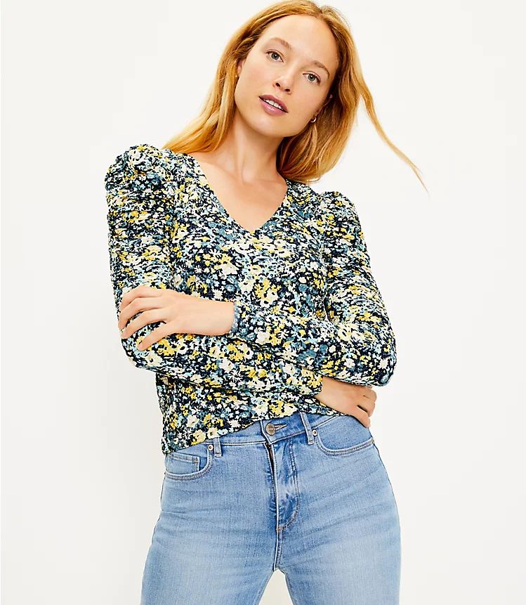 Floral Shirred Puff Sleeve Top | LOFT