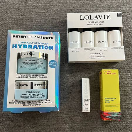 Recent ulta finds! I was SO excited to see that Jennifer Aniston’s new Lolavie had a travel essentials/sample pack!!! Can not wait to try this. I’ve heard great things about the Peter Thomas Roth moisturizer and for $4 more you can buy it with the eye patches as well! Also heard great things about the good molecules discoloration correcting serum. I LOVE the buxom lip plumping gloss and am excited to try the satin plumping lipstick. I got the color  juicy peach and it is beautiful! 

#LTKsalealert #LTKtravel #LTKbeauty