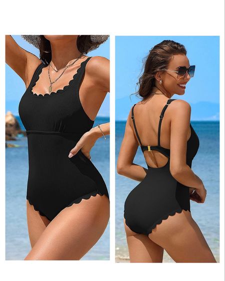 Black one piece swimsuit, preppy swimsuit, full coverage swimsuits 

#LTKswim #LTKunder100 #LTKunder50