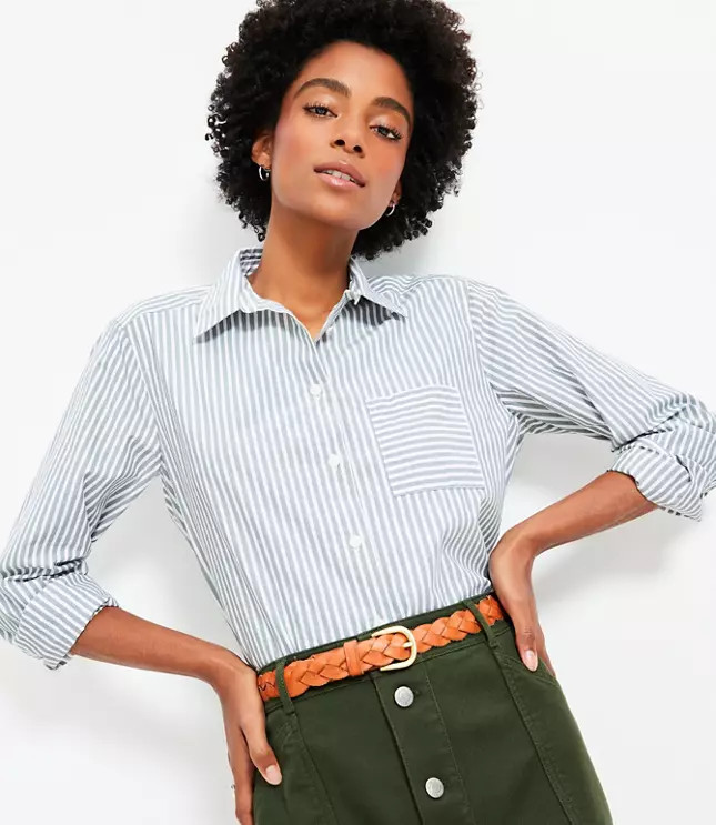 Striped Poplin Utility Everyday Shirt | LOFT
