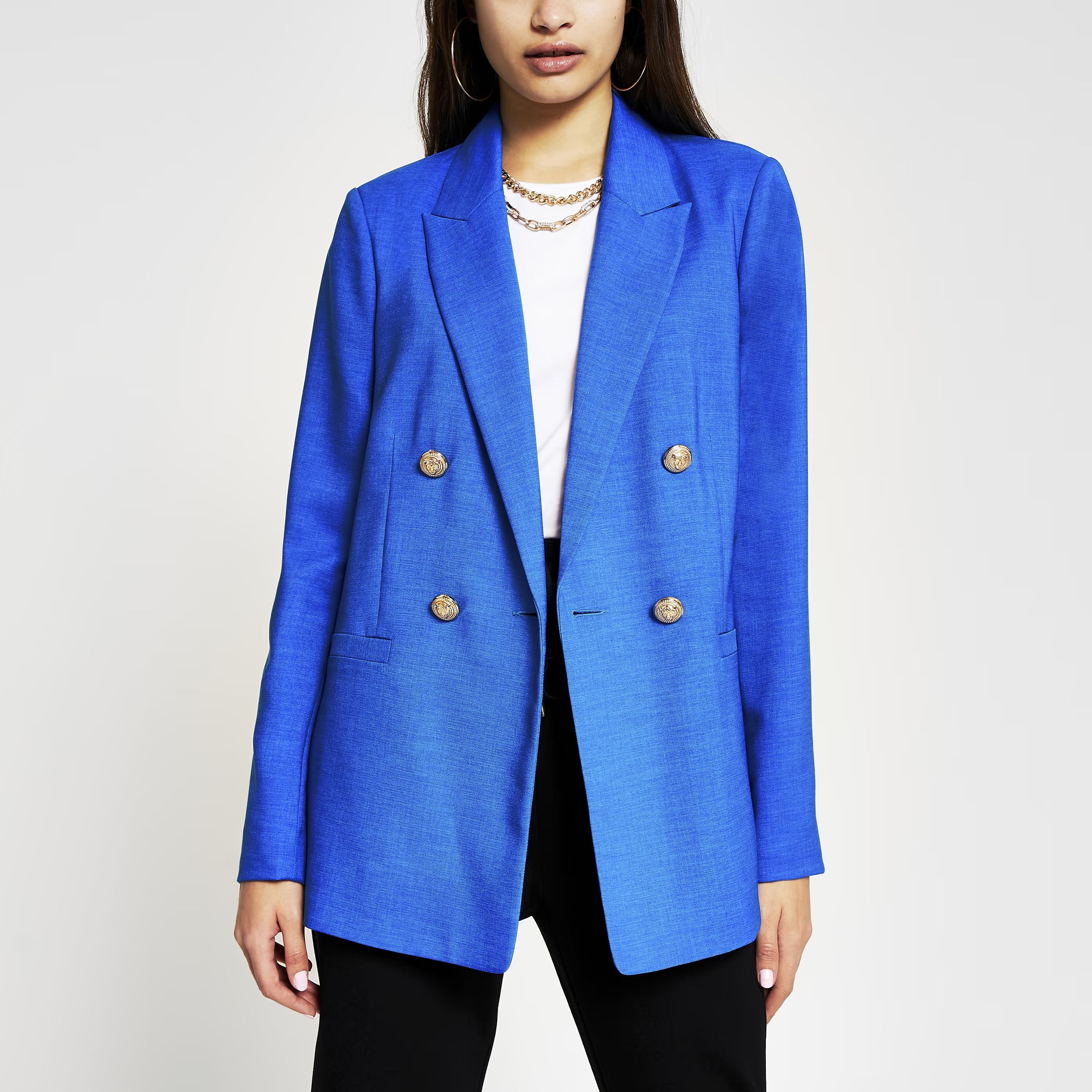 River Island Womens Blue double breasted blazer | River Island (UK & IE)