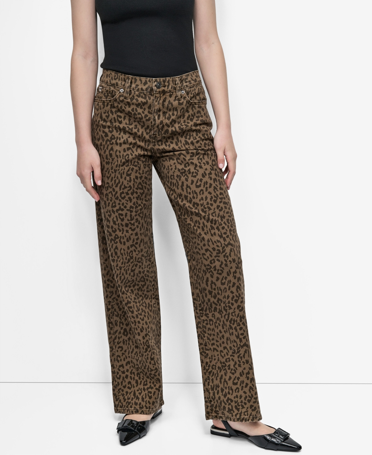 Dkny Jeans Women's Animal Print Mid-Rise Relaxed Straight-Leg Cotton Jeans - Dark Earth Leopard | Macy's