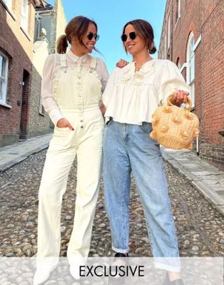 Labelrail x Collyer Twins relaxed dungarees with broderie trim | ASOS (Global)
