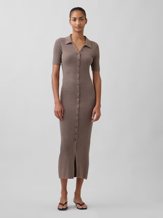 CashSoft Rib Collared Midi Cardigan Dress | Gap (US)