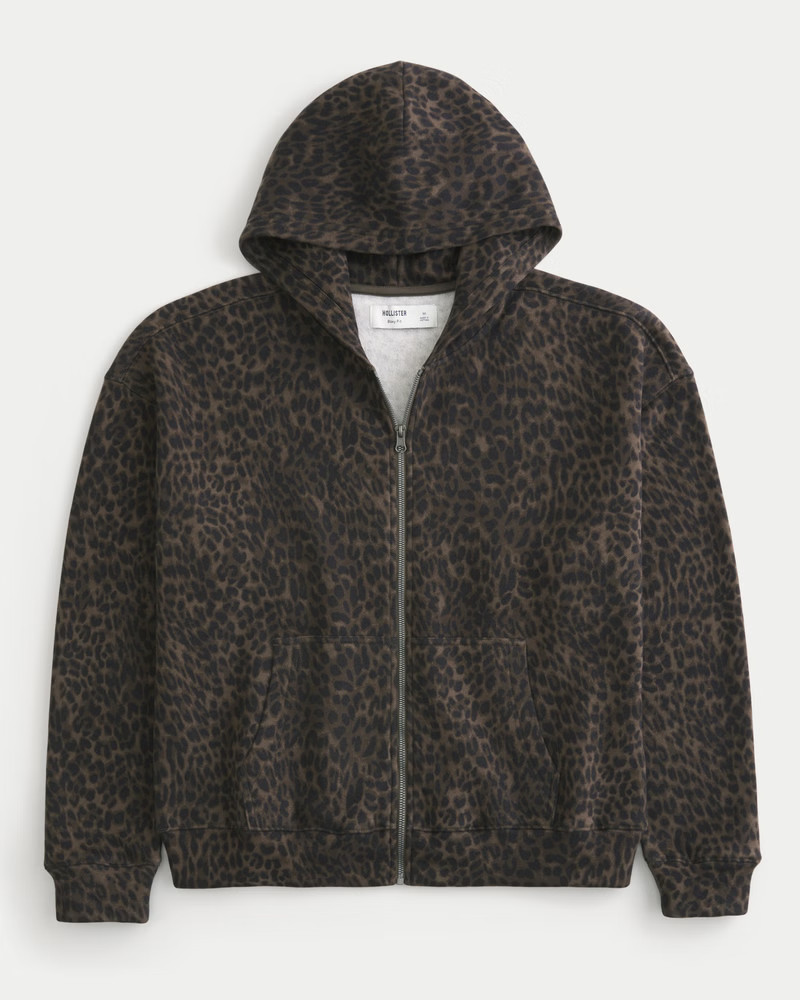 Men's Boxy Zip-Up Leopard Print Hoodie from Hollister | Hollister (US)