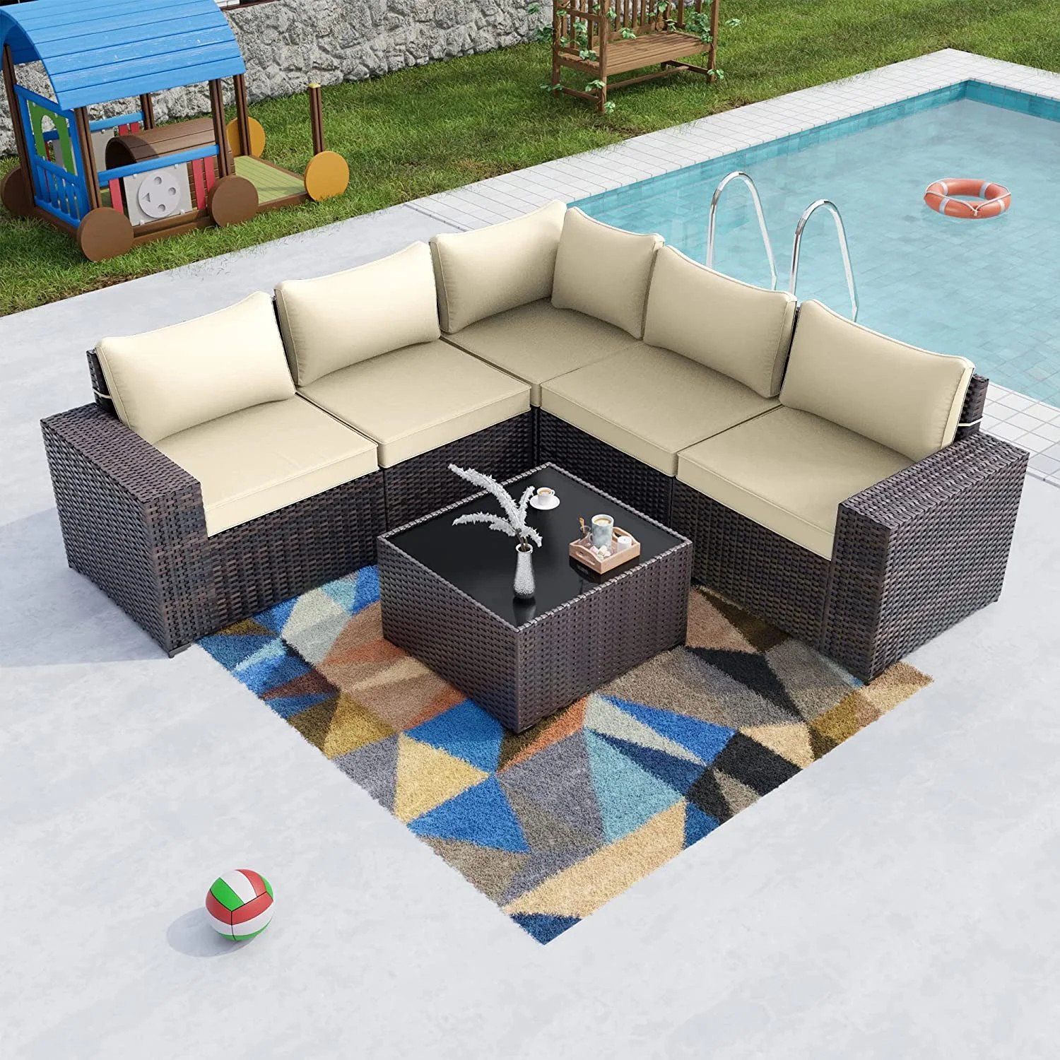Gotland Outdoor Patio Furniture Set 6 Piece Sectional Rattan Wicker Sofa Set Patio Conversation S... | Walmart (US)
